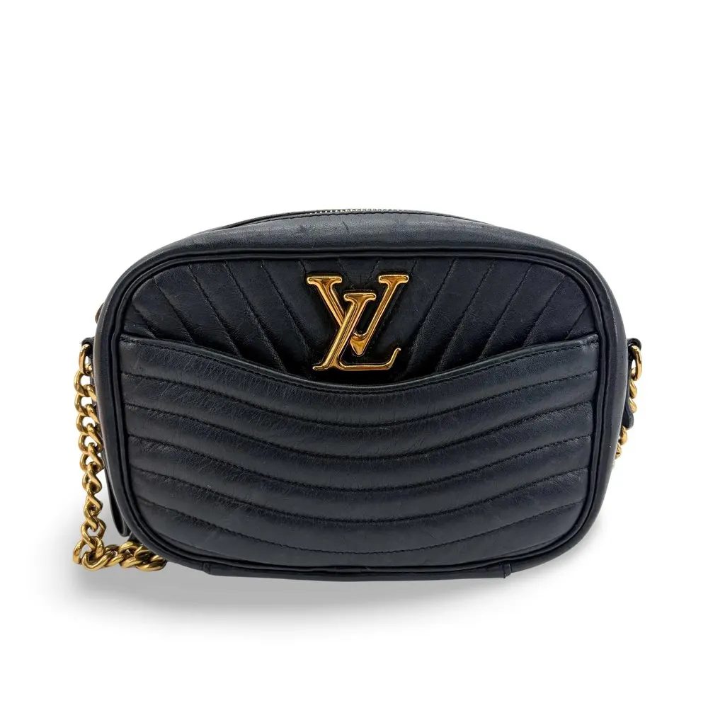 Louis Vuitton New Wave Camera Bag Black Gold Hardware Black Leather Good - Front View