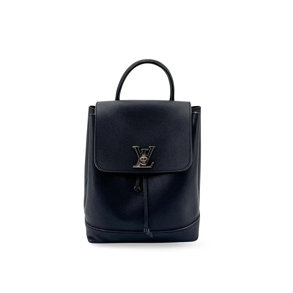 Louis Vuitton Lockme Backpack Black Silver Hardware Black Leather Very good - Front View