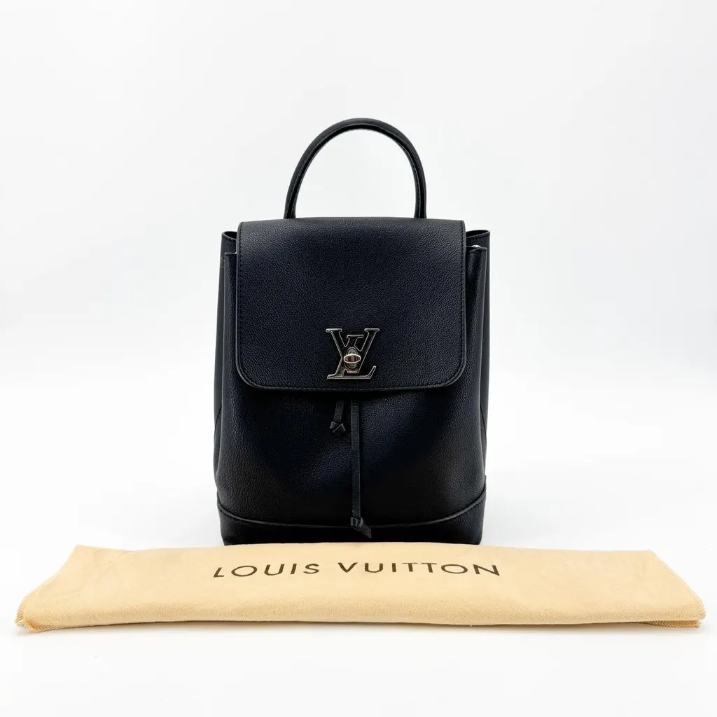 Louis Vuitton Lockme Backpack Black Silver Hardware Black Leather Very good - Back View