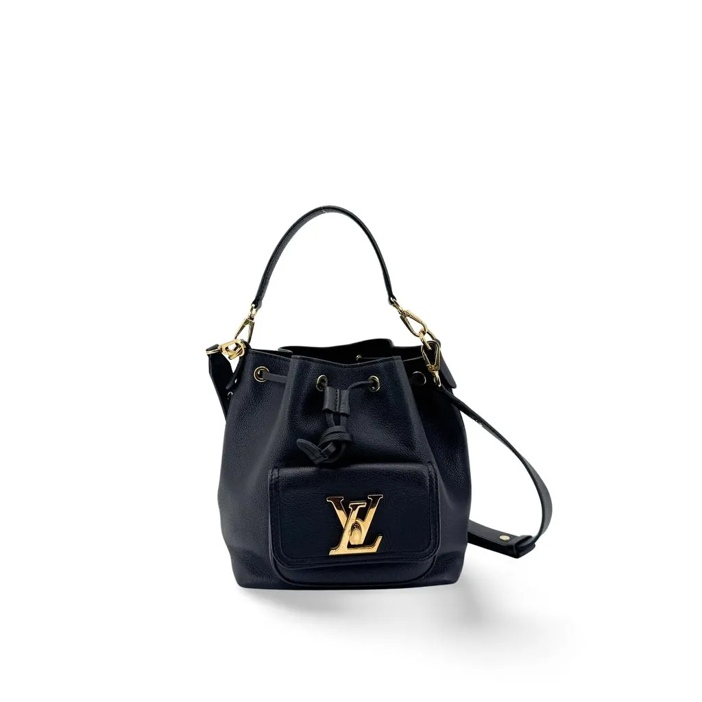 Louis Vuitton Lockme Bucket Bag Black Gold Hardware Black Leather Very good - Front View