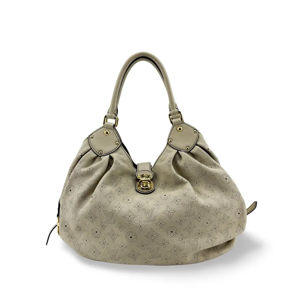 Louis Vuitton Mahina L Shoulder Bag Taupe Beige Leather Good - Front View