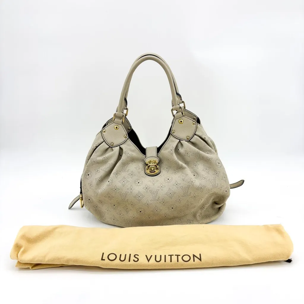 Louis Vuitton Mahina L Shoulder Bag Taupe Beige Leather Good - Back View