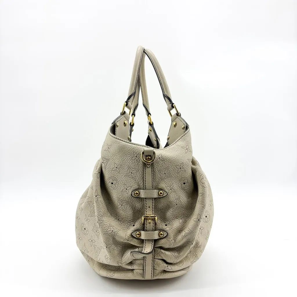 Louis Vuitton Mahina L Shoulder Bag Taupe Beige Leather Good - Model View