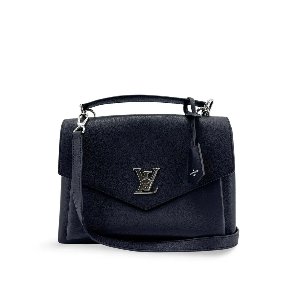 Louis Vuitton Lockme Ever MM Navy Silver Hardware Navy Leather Good - Front View