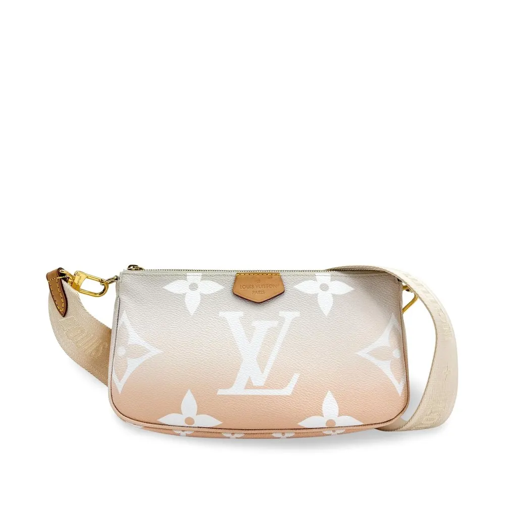 Louis Vuitton By The Pool Multi Pochette Accessoires Rose Claire Beige Canvas Good - Front View