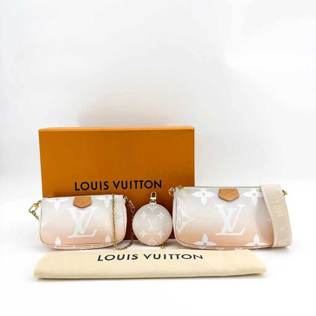 Louis Vuitton By The Pool Multi Pochette Accessoires Rose Claire Beige Canvas Good - Back View