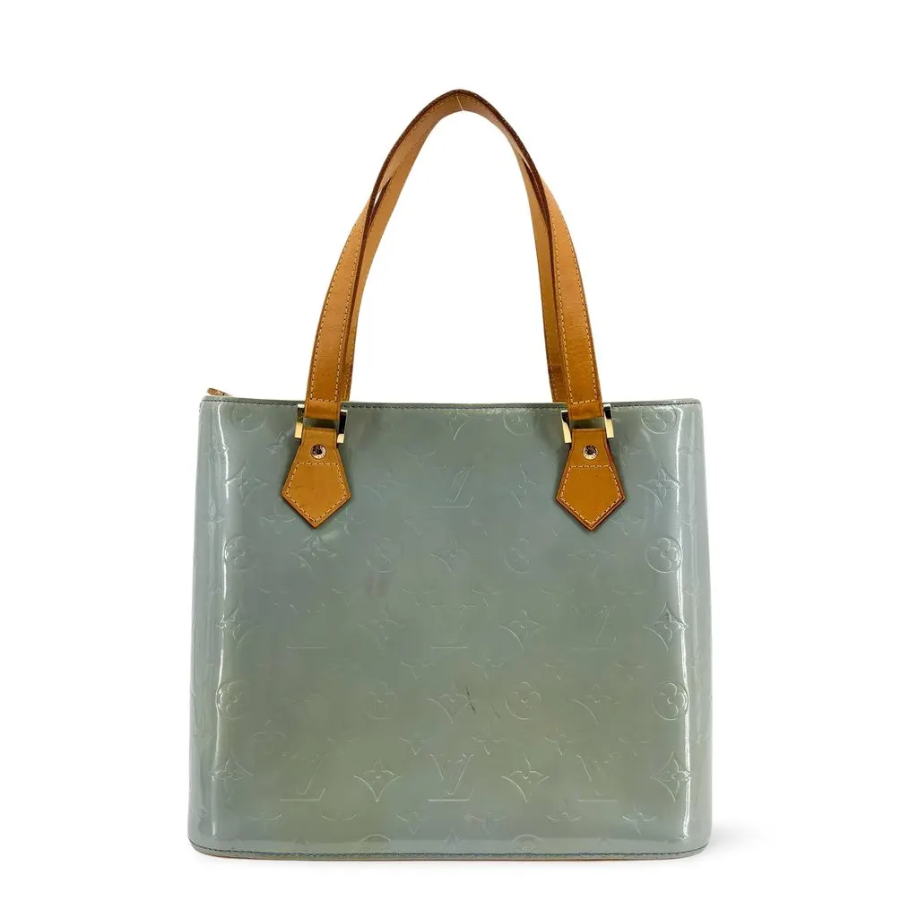 Louis Vuitton Monogram Vernis Houston Tote Bag Grey Blue Blue Leather Good - Front View