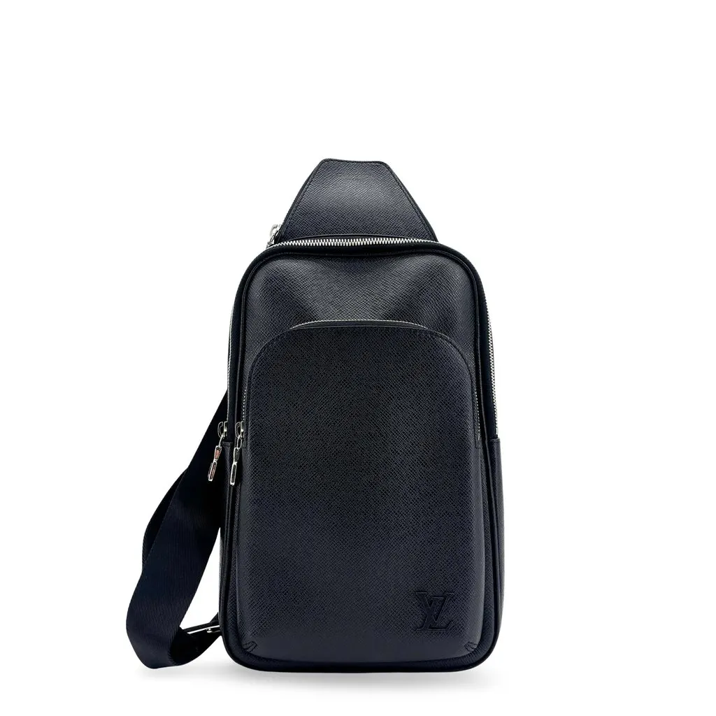Louis Vuitton Avenue Sling Bag Taiga Noir Black Leather Good - Front View