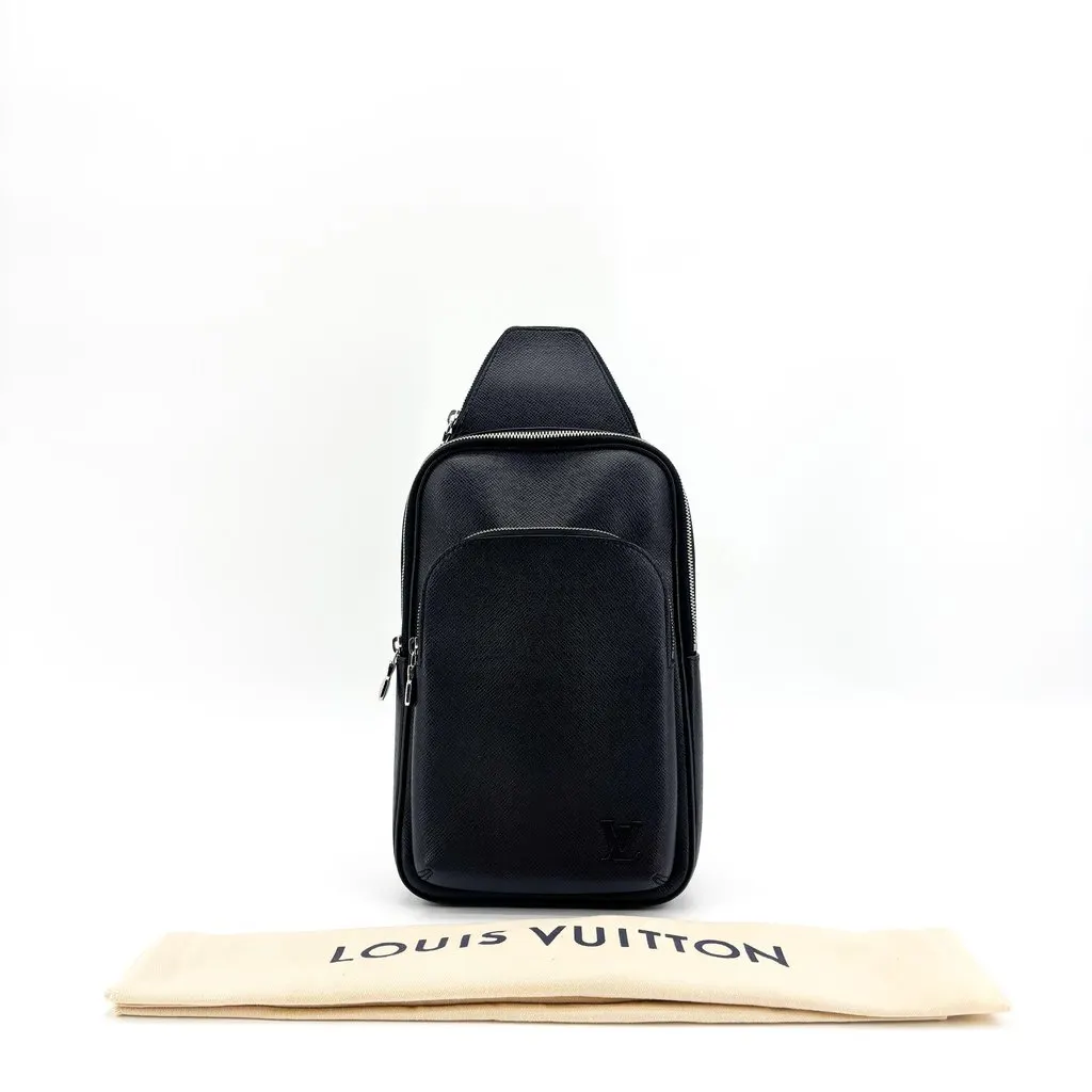 Louis Vuitton Avenue Sling Bag Taiga Noir Black Leather Good - Back View