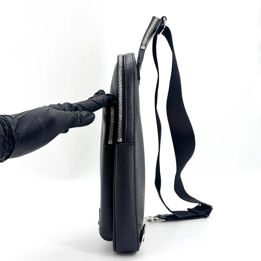 Louis Vuitton Avenue Sling Bag Taiga Noir Black Leather Good - Model View