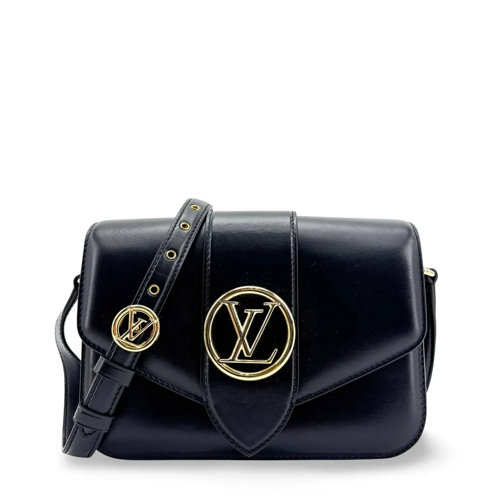 Louis Vuitton LV Pont 9 Shoulder Bag Black Black Leather Very good - Front View