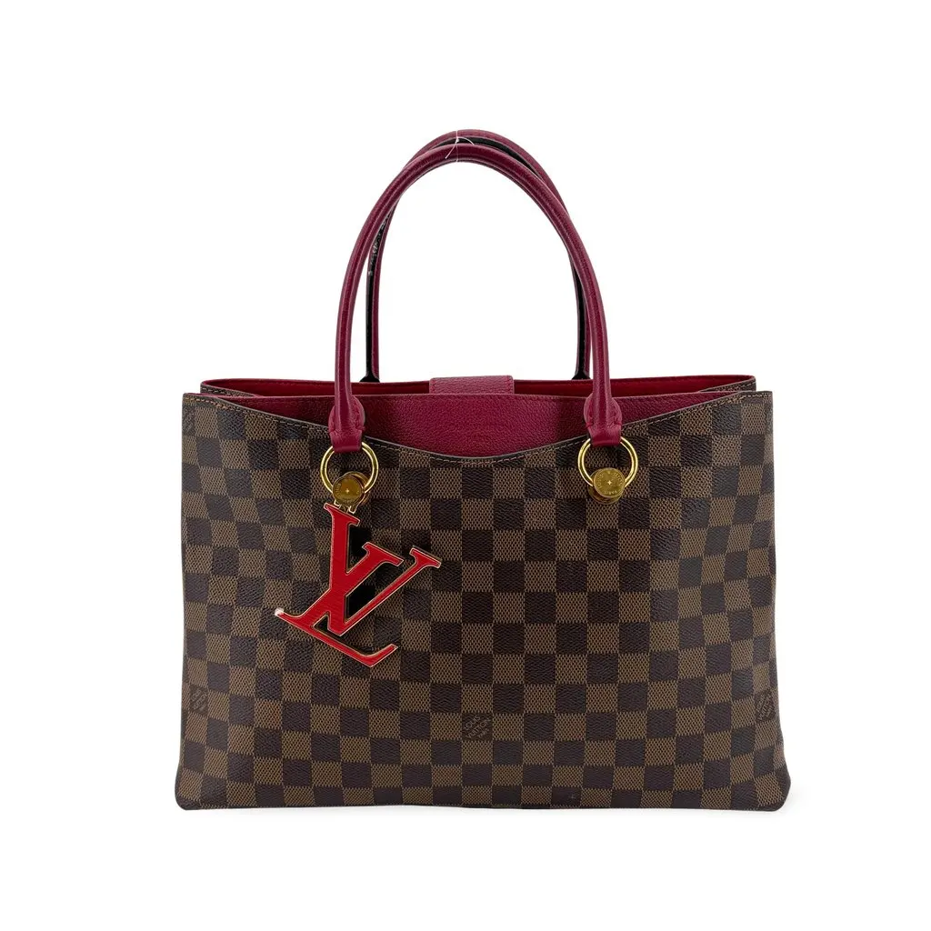 Louis Vuitton Damier Ebene Riverside Tote Cerise Brown Canvas Good - Front View
