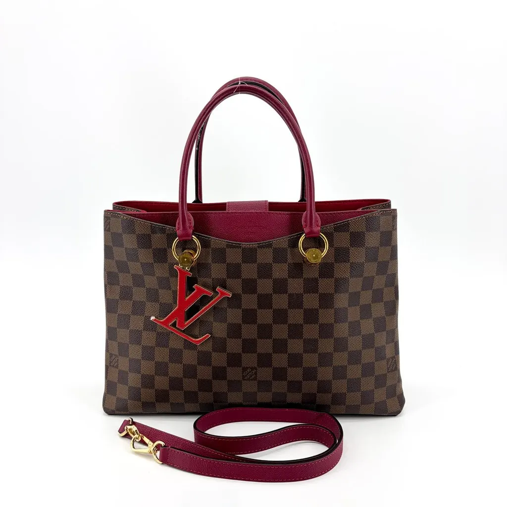 Louis Vuitton Damier Ebene Riverside Tote Cerise Brown Canvas Good - Back View