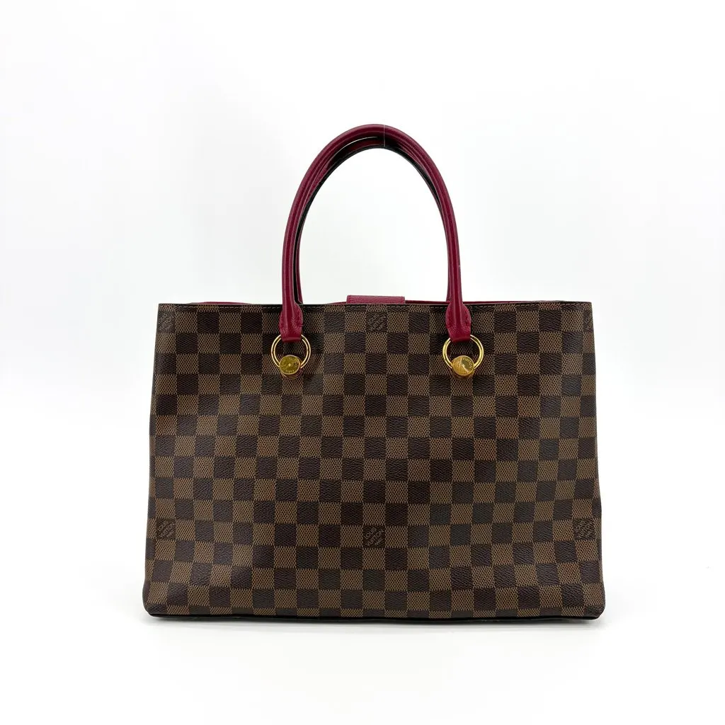 Louis Vuitton Damier Ebene Riverside Tote Cerise Brown Canvas Good - Inside View