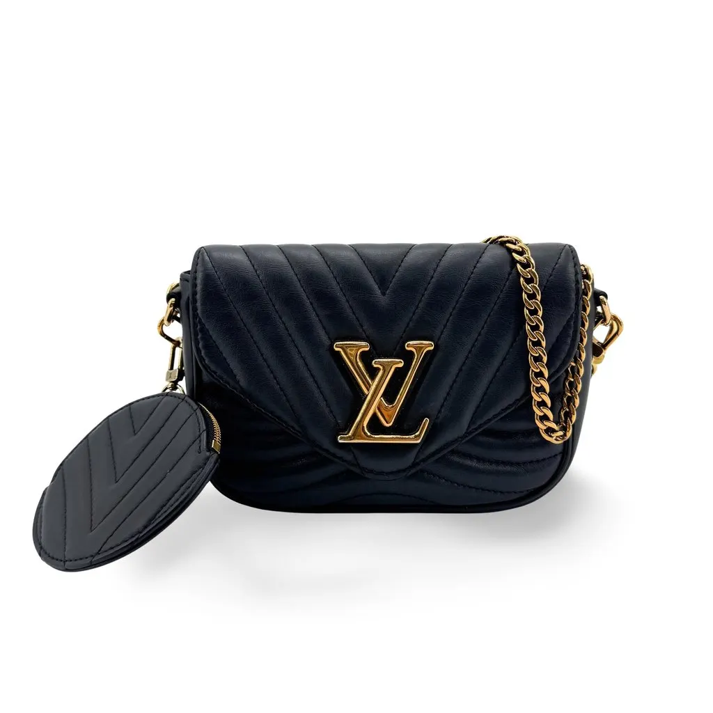 Louis Vuitton New Wave Chain Bag PM Black Gold Black Leather Good - Front View