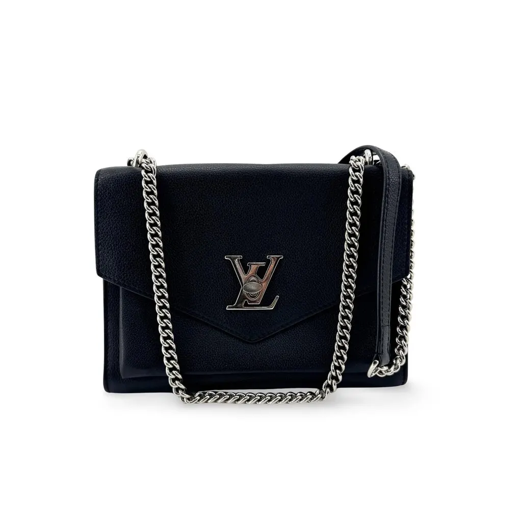 Louis Vuitton Lockme II Shoulder Bag Black Silver Hardware Black Leather Good - Front View