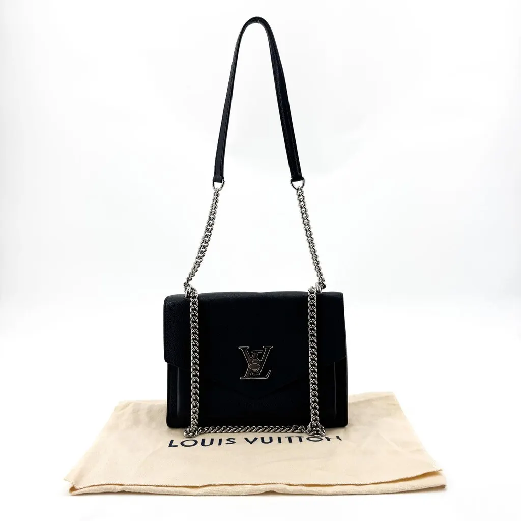 Louis Vuitton Lockme II Shoulder Bag Black Silver Hardware Black Leather Good - Back View