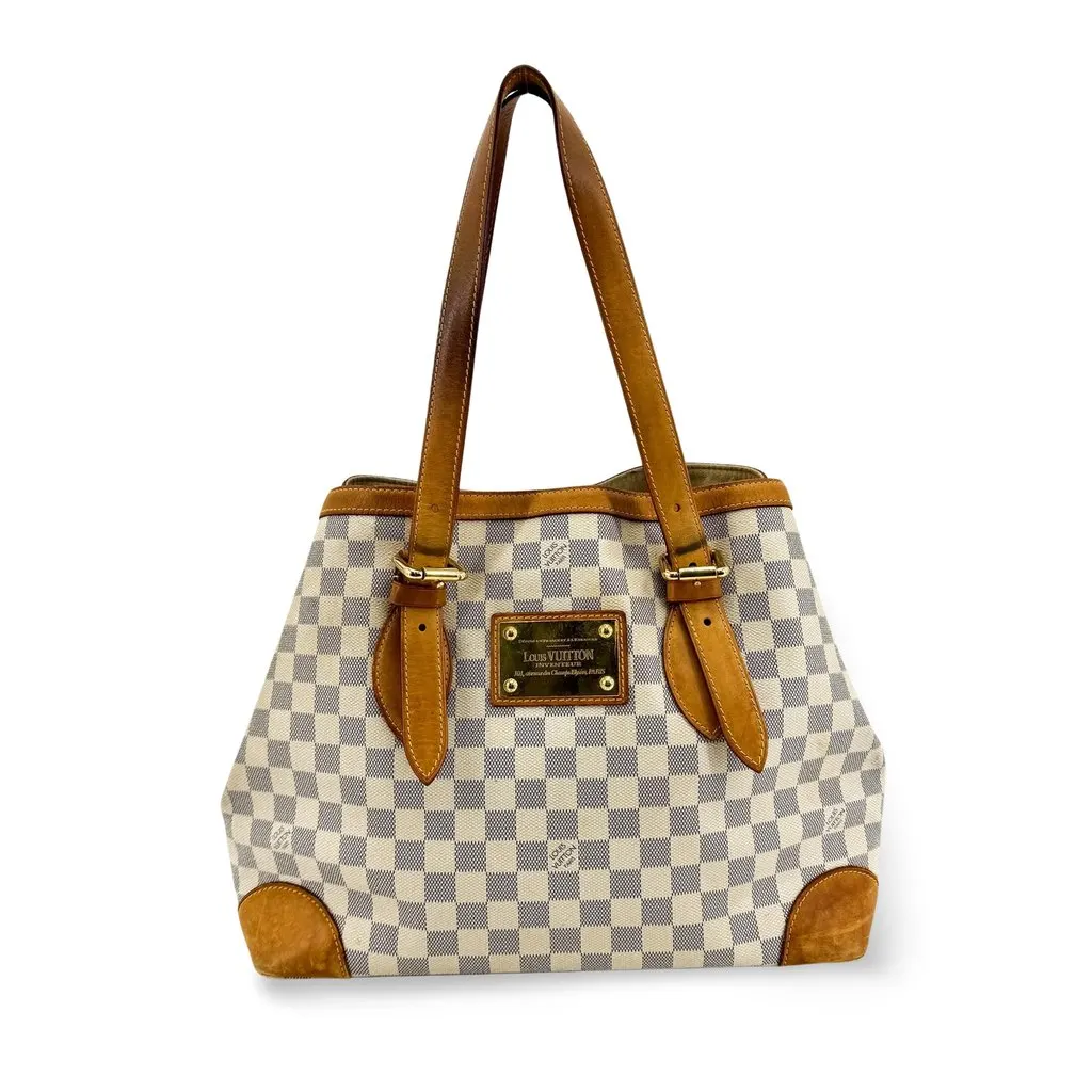 Louis Vuitton Damier Azur Hampstead PM Beige Canvas Good - Front View