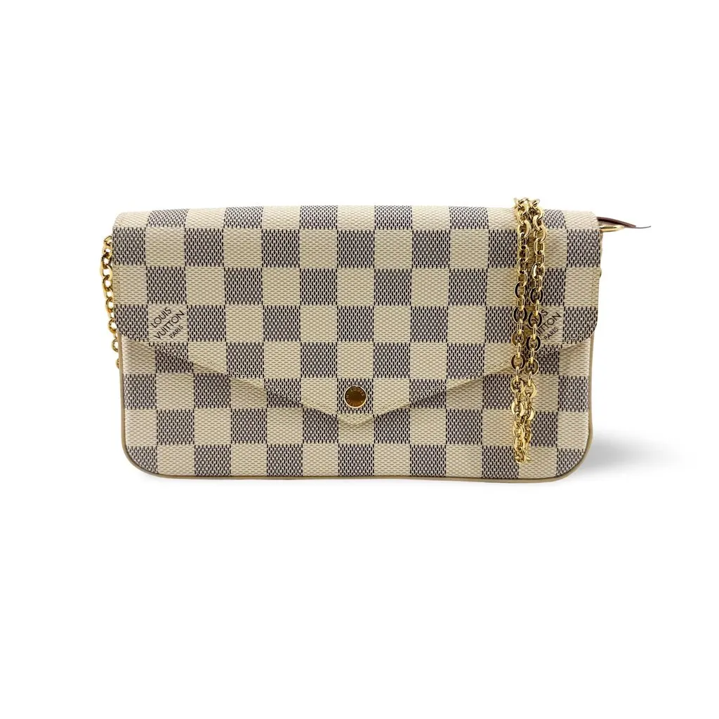 Louis Vuitton Pochette Felicie Damier Azur Gold Beige Canvas Very good - Front View