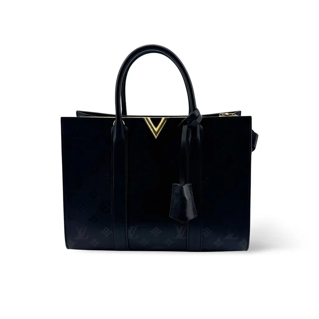 Louis Vuitton Very Tote MM Black Black Leather Good - Front View