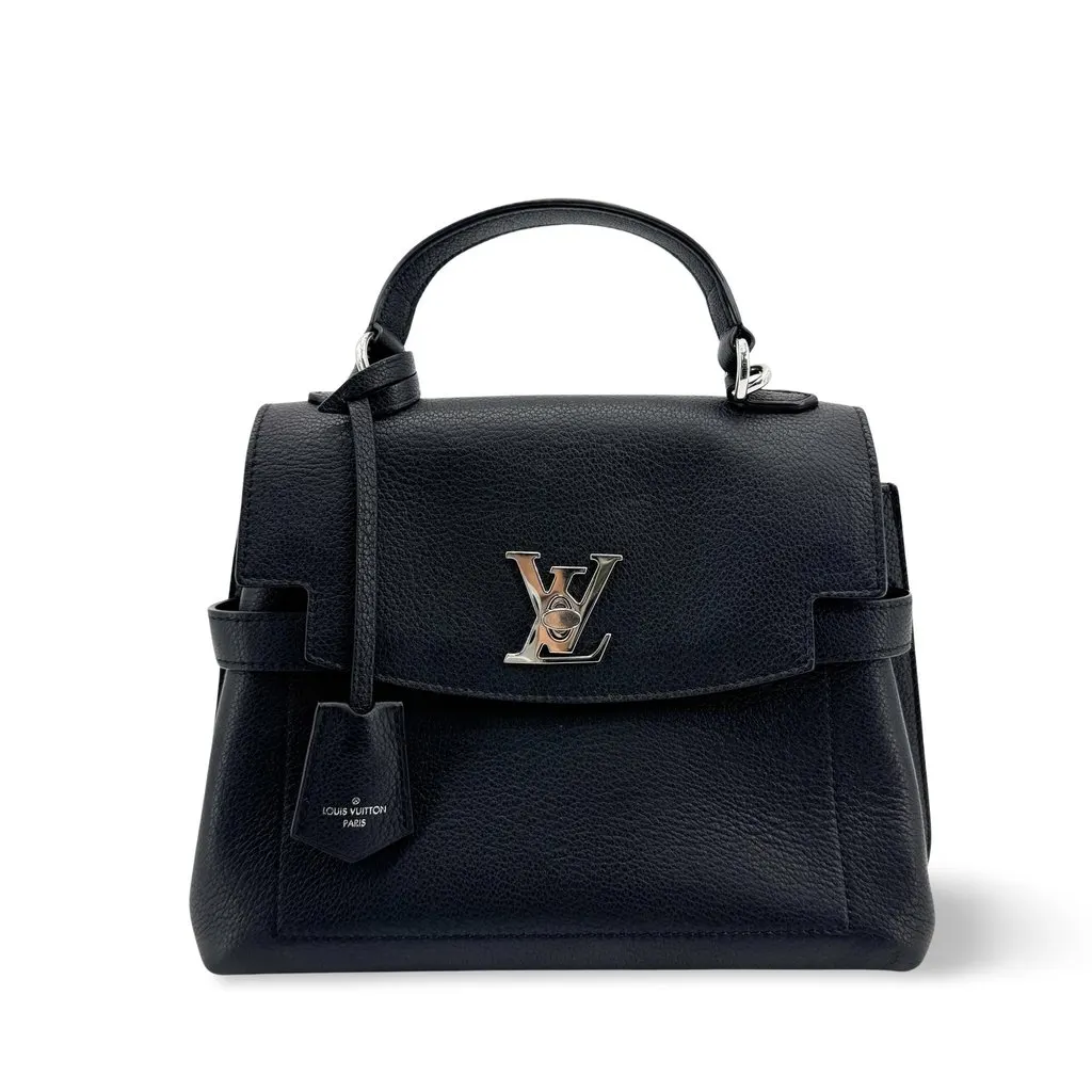 Louis Vuitton Lockme Ever Mini Black Silver Hardware Black Leather Good - Front View