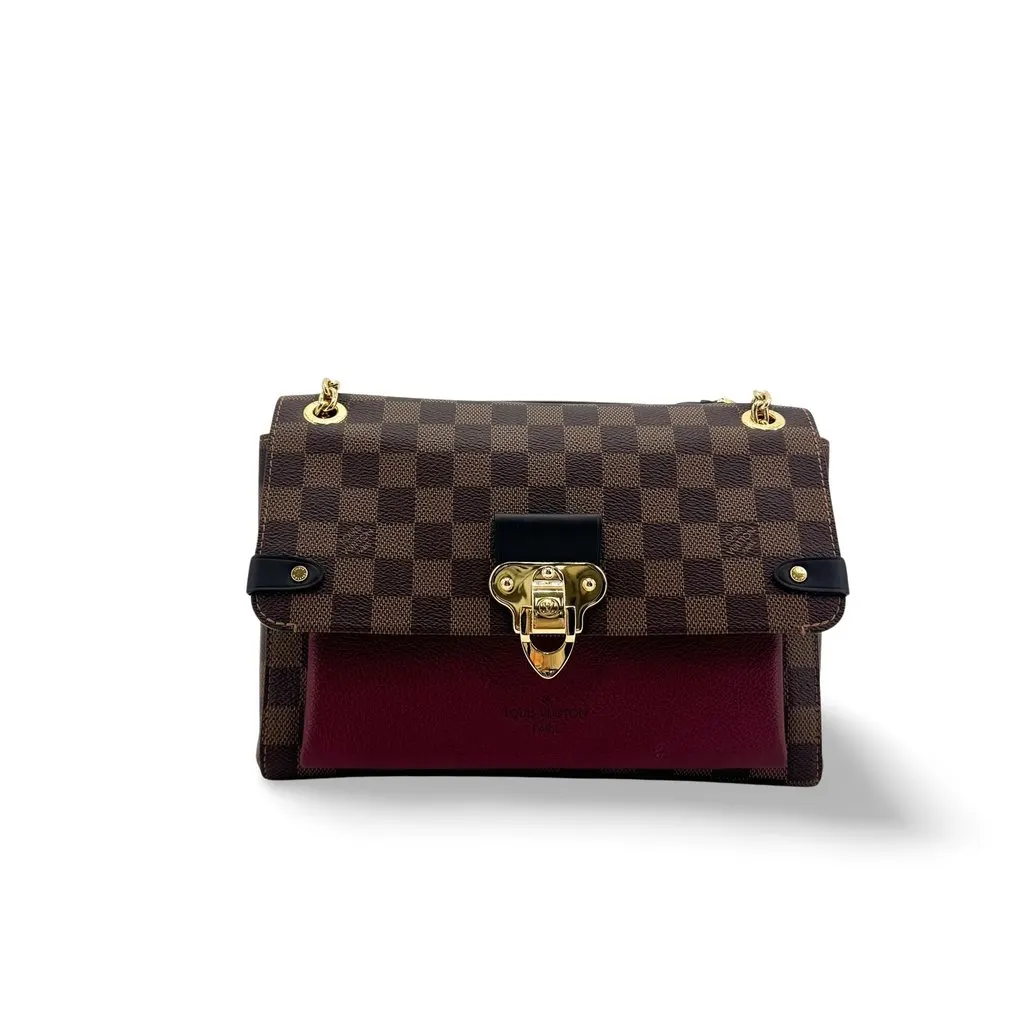 Louis Vuitton Damier Ebene Clapton Shoulder Bag Burgundy Brown Canvas Good - Front View