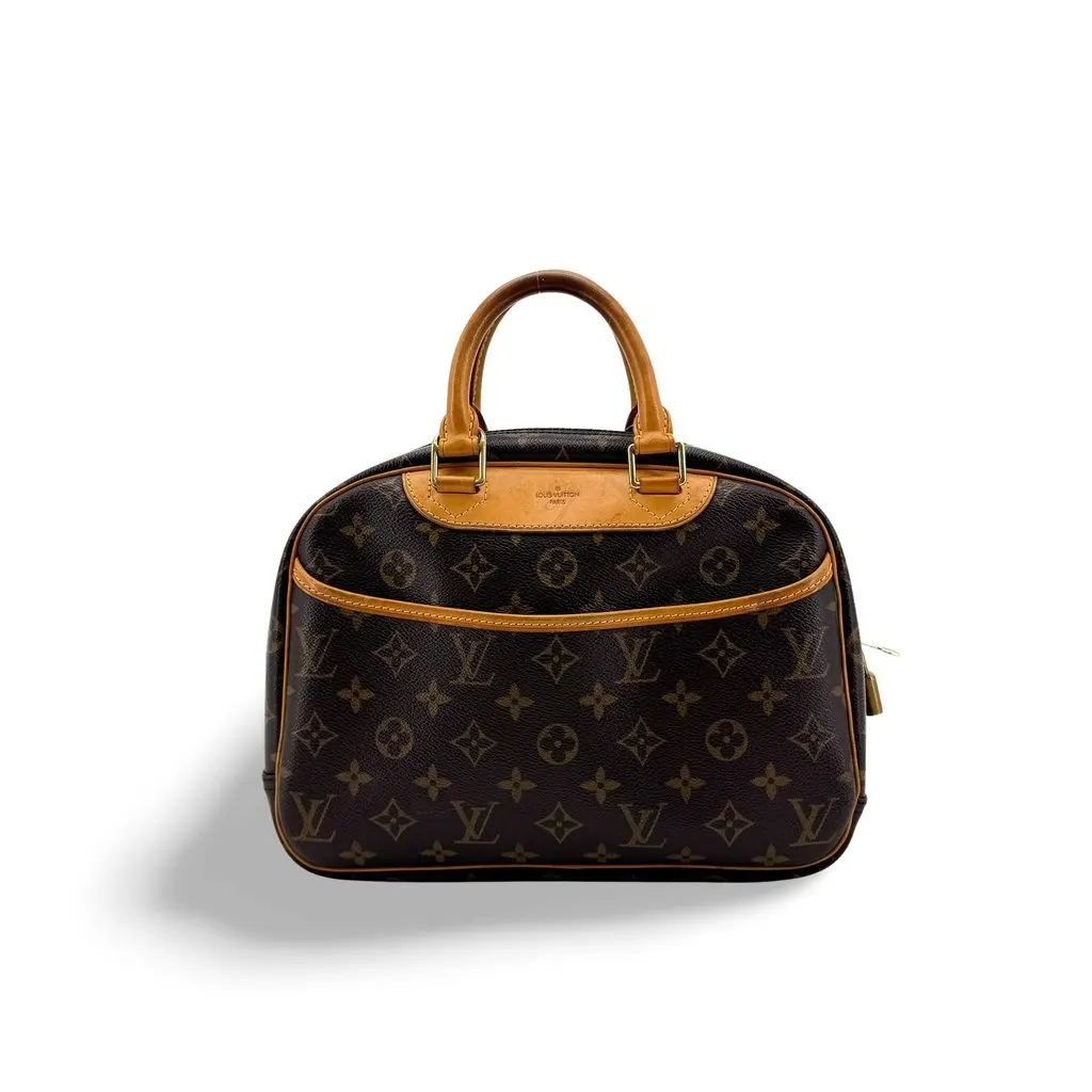 Louis Vuitton Monogram Trouville Handbag Brown Beige Canvas Good - Front View