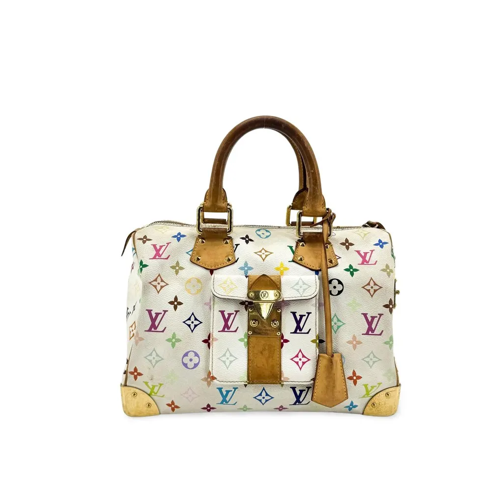 Louis Vuitton Monogram Multicolore Speedy 30 White Brown Canvas Fair - Front View