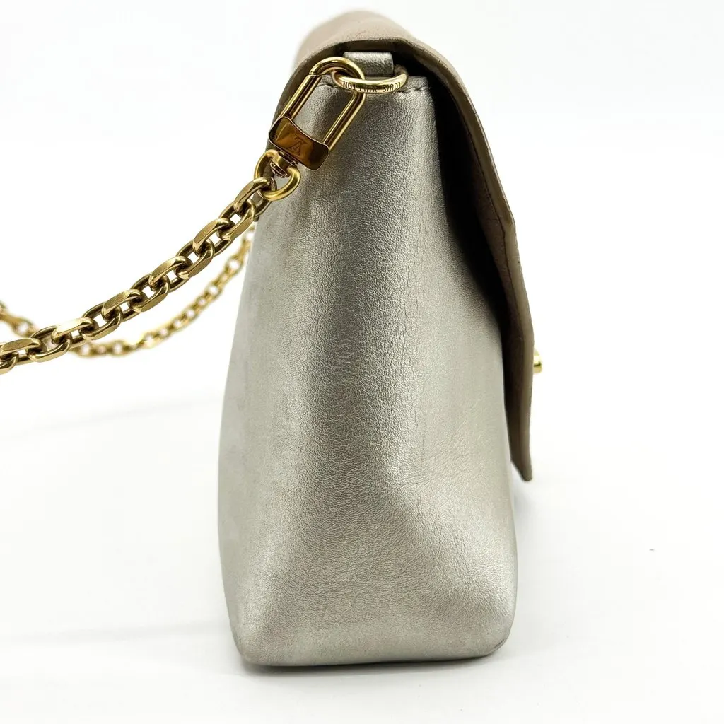 Louis Vuitton Mylockme Chain Pouch Gold Silver Beige Leather Good - Model View
