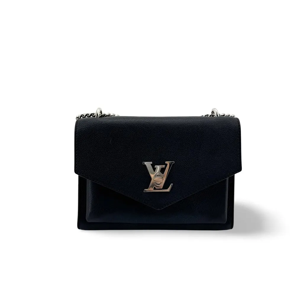 Louis Vuitton Lockme II BB Shoulder Bag Black Silver Hardware Black Leather Good - Front View