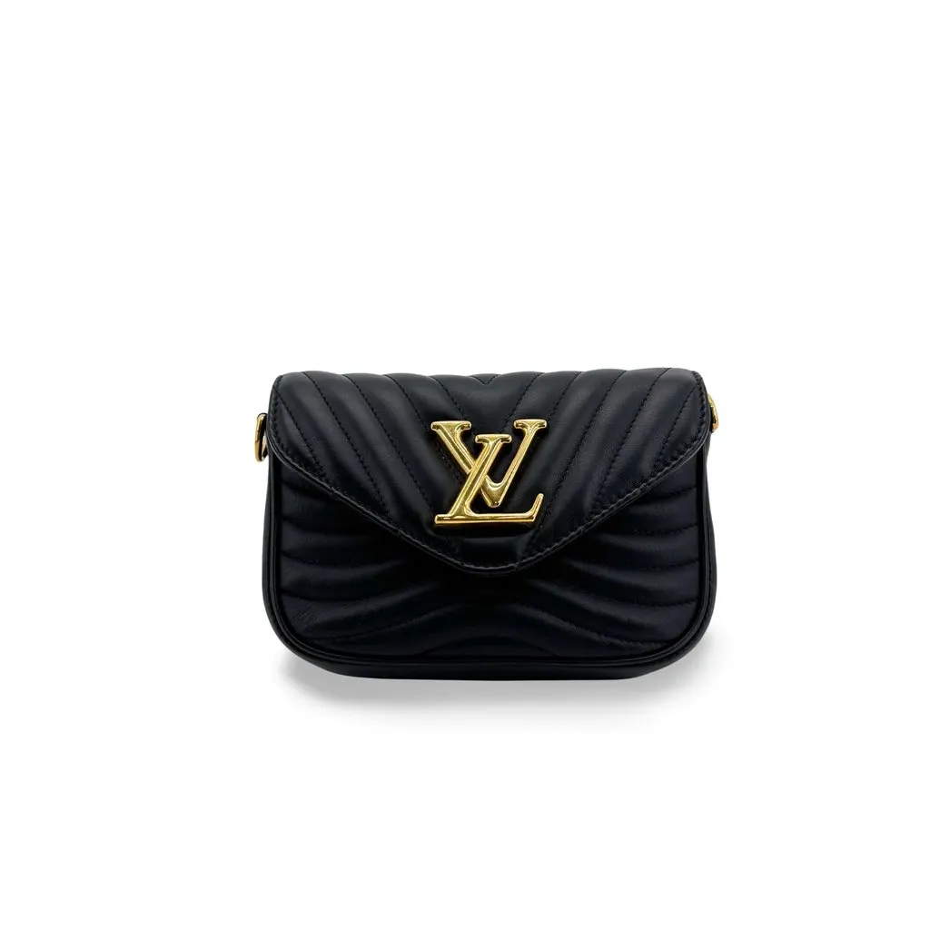 Louis Vuitton New Wave Chain Pochette Black Black Leather Good - Front View