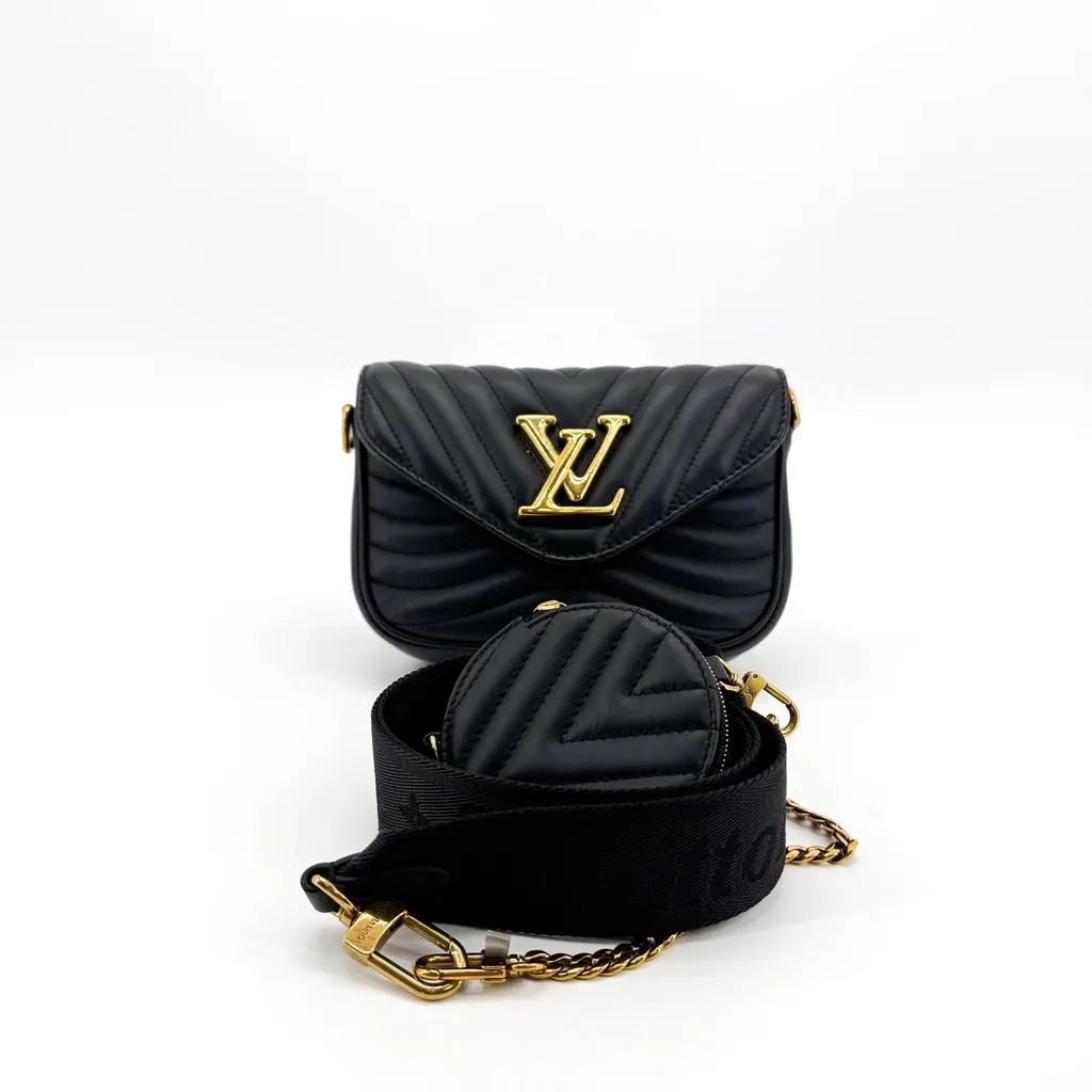 Louis Vuitton New Wave Chain Pochette Black Black Leather Good - Back View