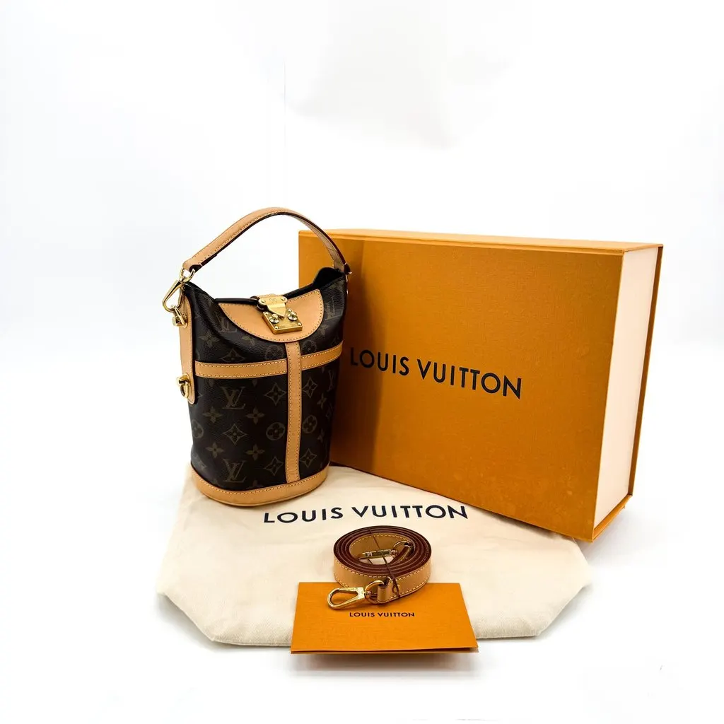 Louis Vuitton Monogram Duffle Bag Brown Beige Canvas Good - Back View