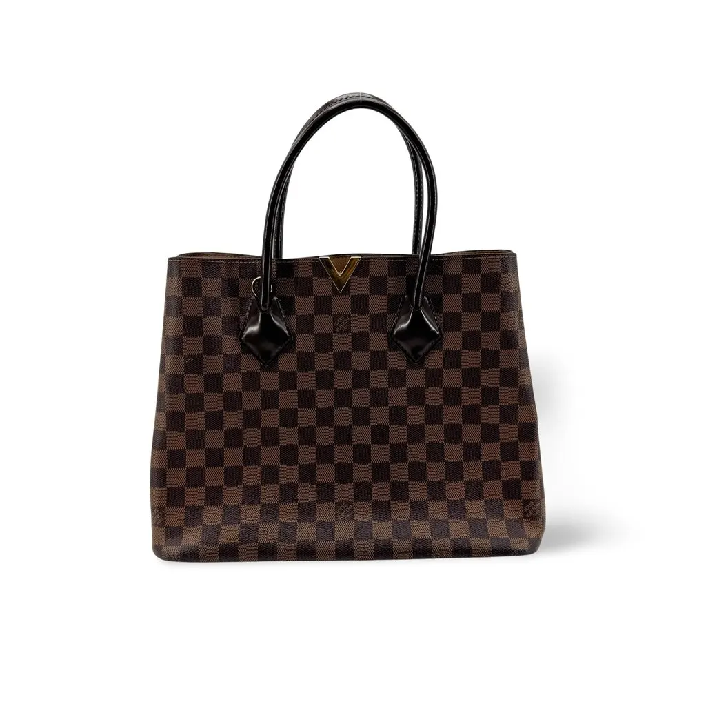 Louis Vuitton Damier Ebene Kensington Tote Bag Brown Brown Canvas Good - Front View