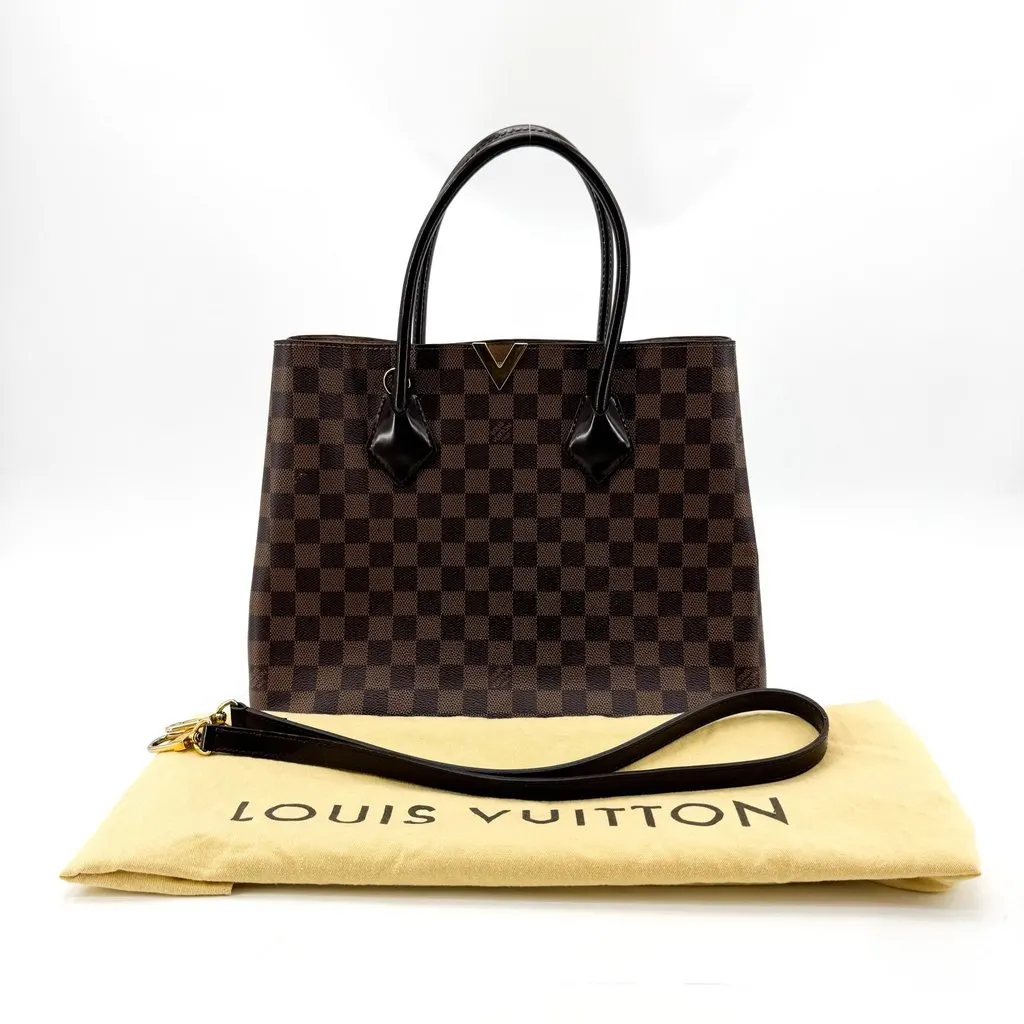 Louis Vuitton Damier Ebene Kensington Tote Bag Brown Brown Canvas Good - Back View