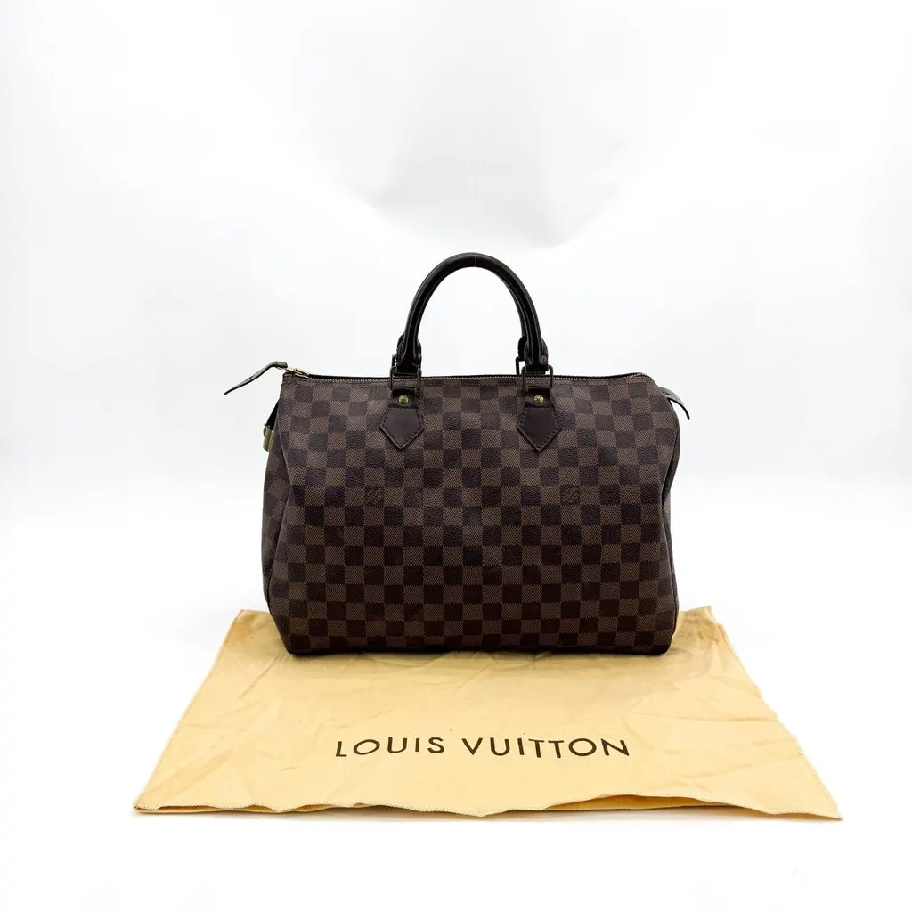 Louis Vuitton Damier Ebene Speedy 35 Brown Canvas Fair - Back View