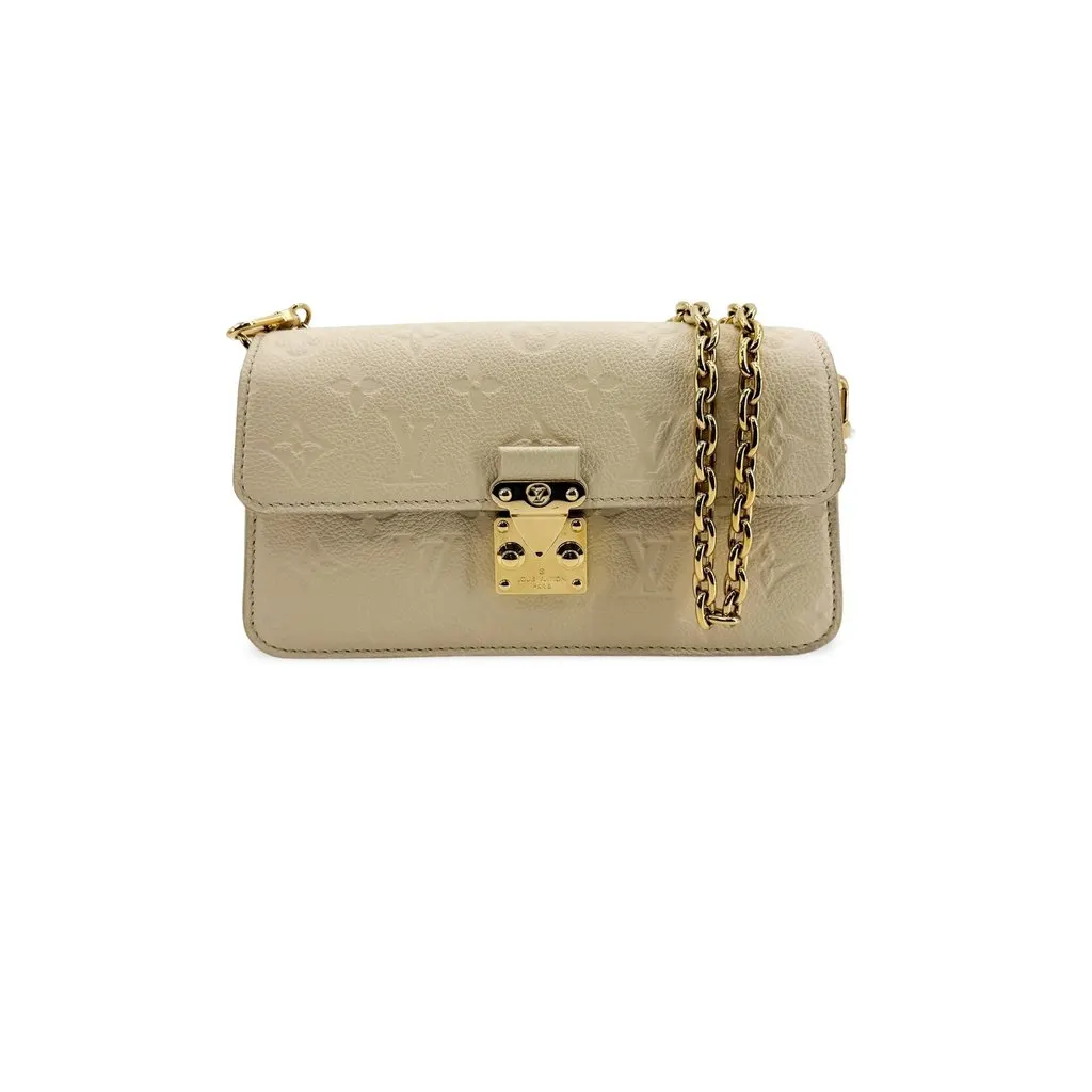 Louis Vuitton Monogram Empreinte Pochette Metis East West Chain Shoulder Bag Cream Beige Leather Good - Front View