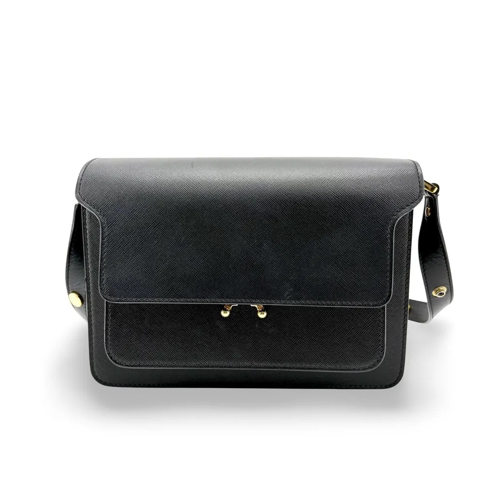 Marni Medium Trunk Bag Saffiano Black Black Leather Good - Front View