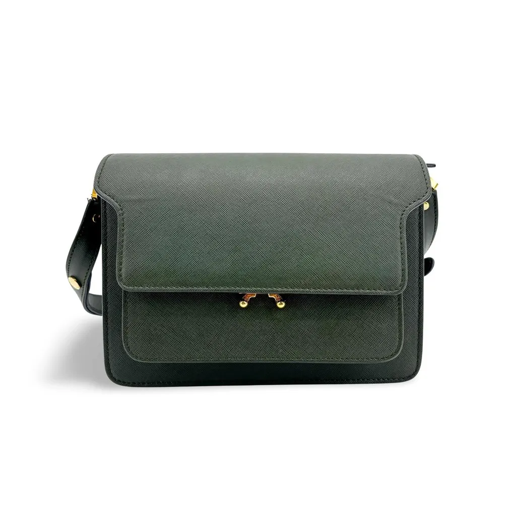 Marni Saffiano Trunk Bag Medium Deep Green Green Leather Good - Front View