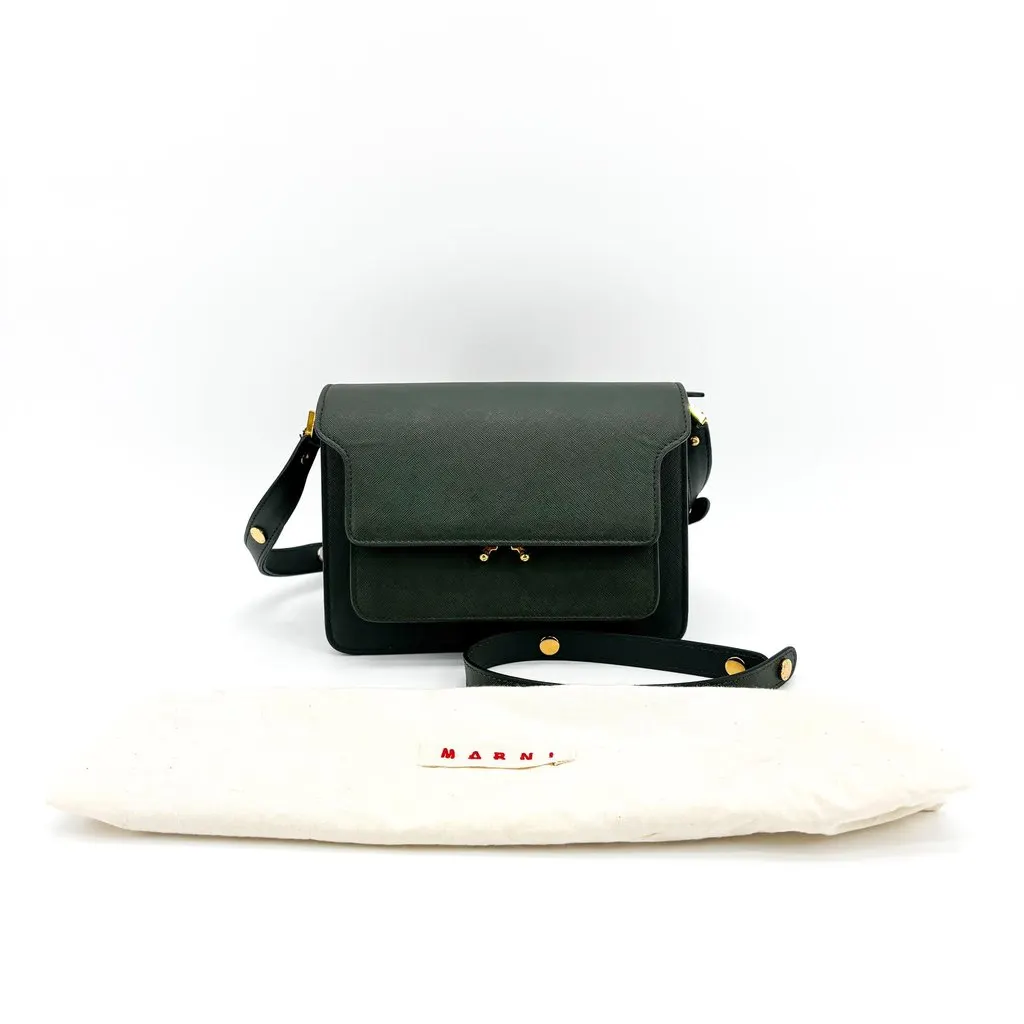 Marni Saffiano Trunk Bag Medium Deep Green Green Leather Good - Back View