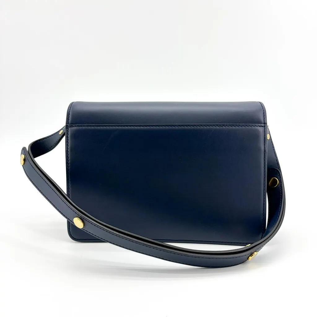 Marni Medium Trunk Shoulder Bag Navy Gold Hardware Navy Leather Good - Back View