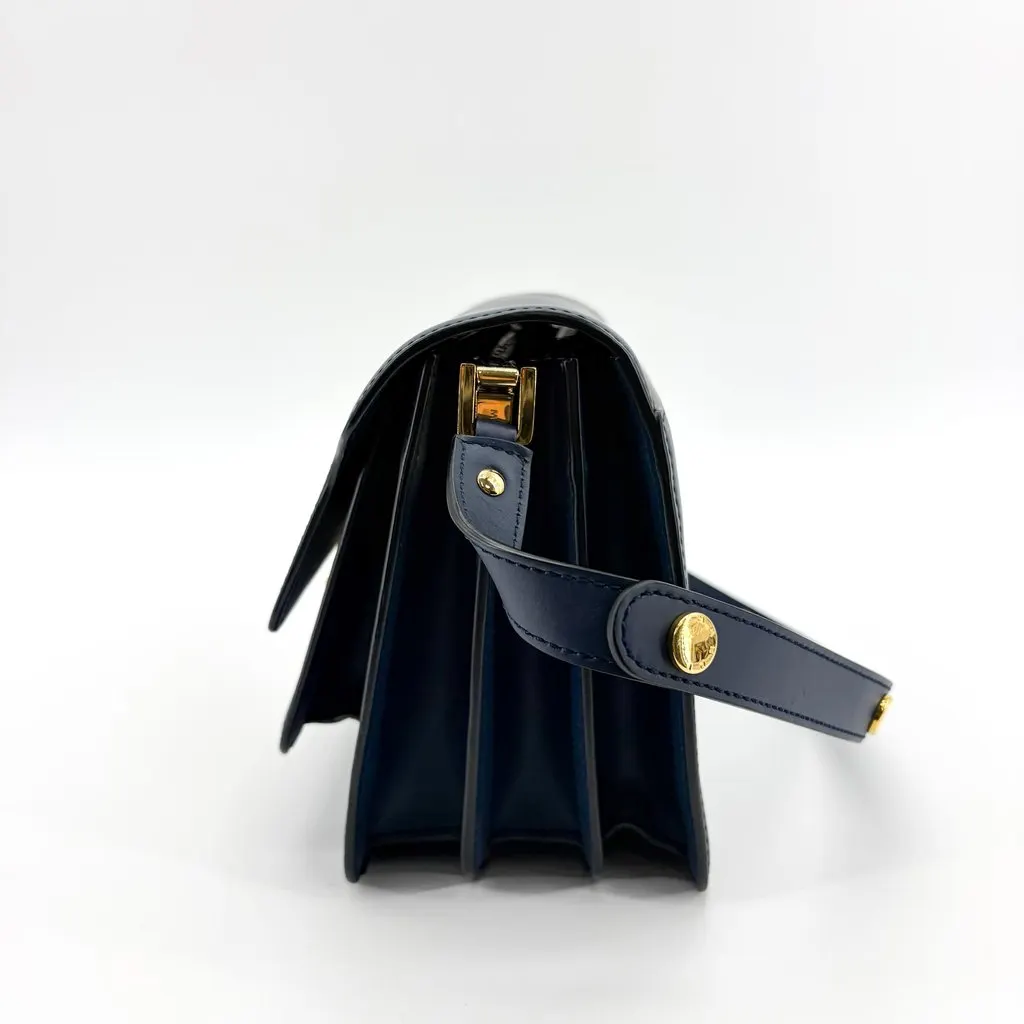 Marni Medium Trunk Shoulder Bag Navy Gold Hardware Navy Leather Good - Inside View