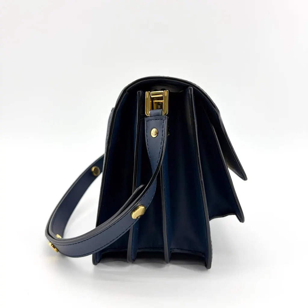 Marni Medium Trunk Shoulder Bag Navy Gold Hardware Navy Leather Good - Model View