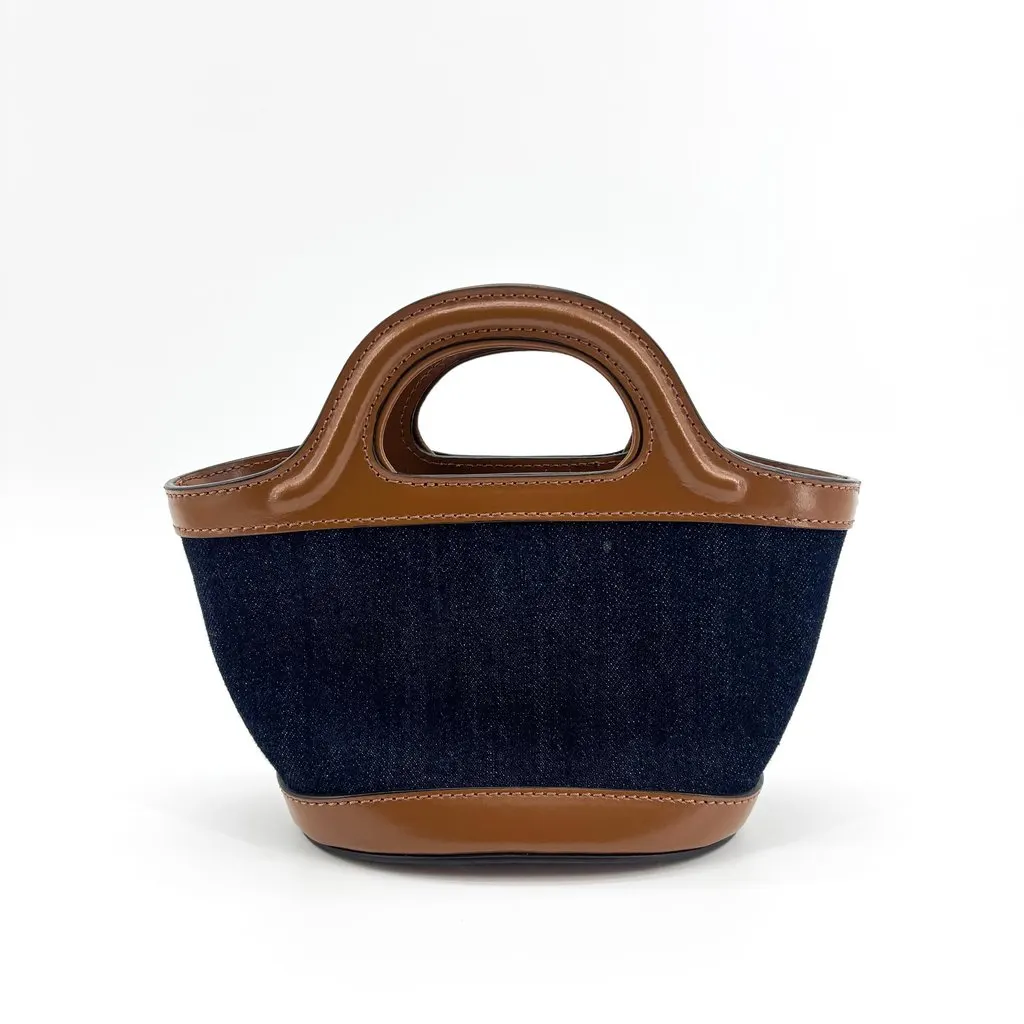 Marni Tropicalia Micro Denim Tote Bag Navy Brown Brown Denim Good - Back View
