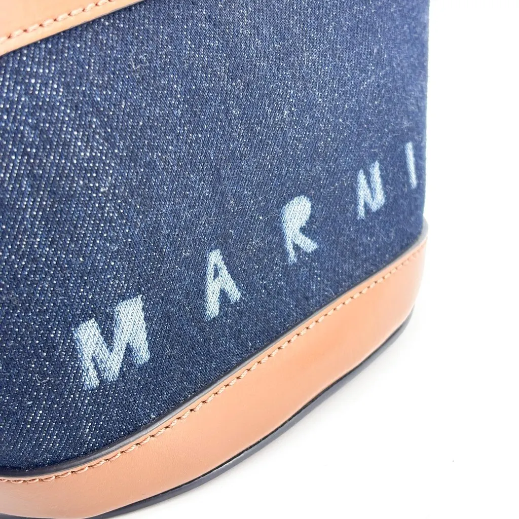 Marni Tropicalia Micro Denim Tote Bag Navy Brown Brown Denim Good - Box View