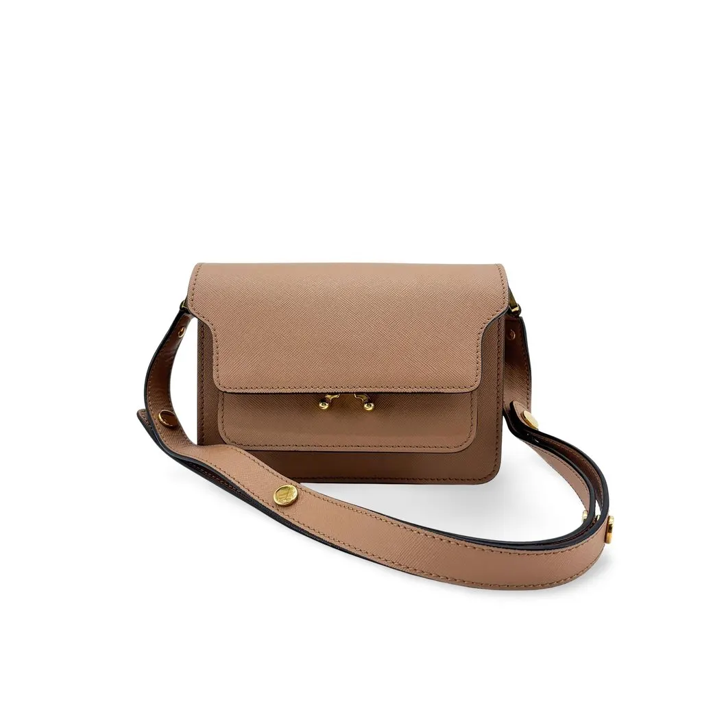Marni Saffiano Trunk Bag Medium Beige Beige Leather Very good - Front View