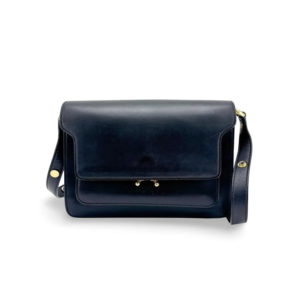 Marni Medium Trunk Shoulder Bag Navy Navy Leather Good - Front View