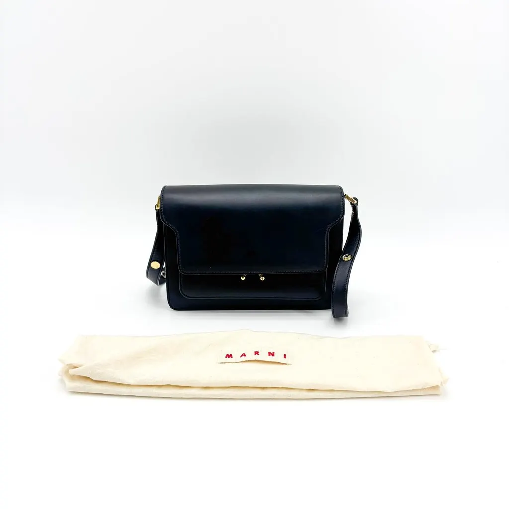 Marni Medium Trunk Shoulder Bag Navy Navy Leather Good - Back View