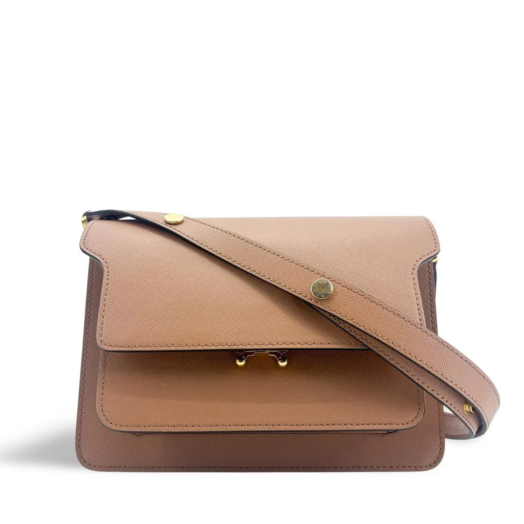 Marni Medium Trunk Bag in Brown Saffiano Leather Brown Leather Very good - Front View