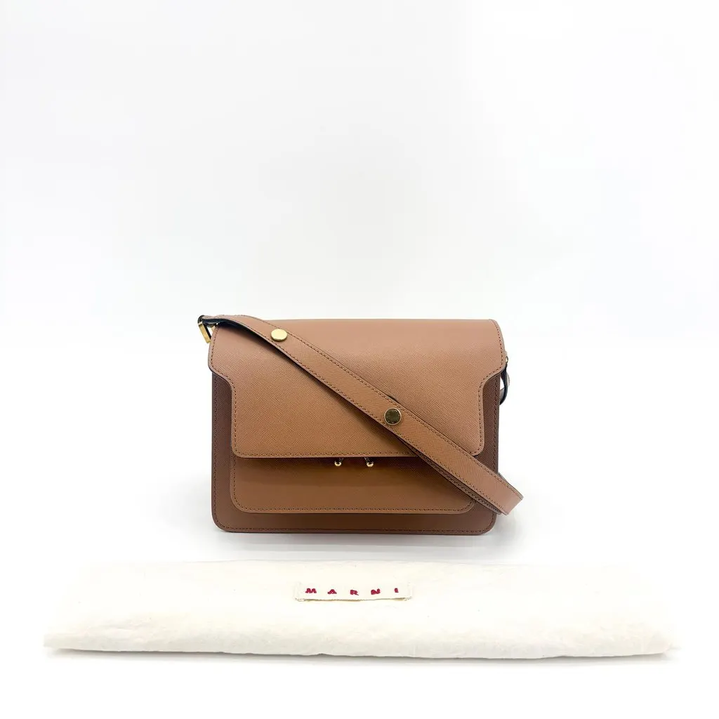 Marni Medium Trunk Bag in Brown Saffiano Leather Brown Leather Very good - Back View
